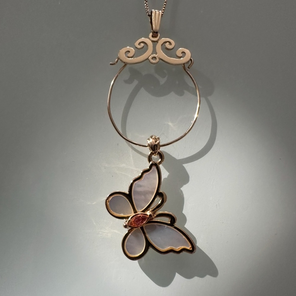 18k 14k Solid Gold Butterfly Pendant Necklace - Picture 7 of 9